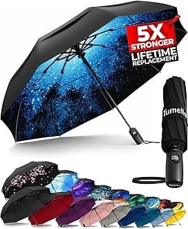 Strongest Windproof Travel Umbrella (Compact, Superior & Beautiful), Small Strong but Light Portable and Automatic Folding Rain Umbrella, Durable Premium Grip, Fits Car & Backpack Moonlight