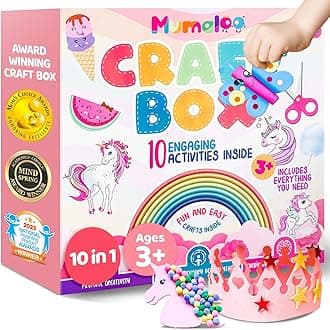 Unicorn Craft Box - 10 Fun Arts and Crafts for Kids Ages 4-8, No Mess, Educational, Mermaid Art Projects, Toddler Crafts & Activities Kit with Supplies, Gift for Girls 3 4 5 6 7 8 Years Old