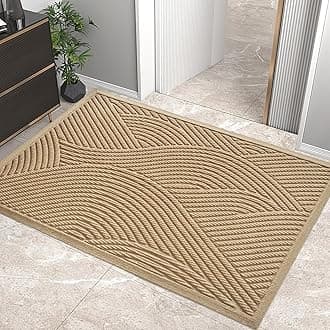 HIYARD Sturdy Front Door Mat, Absorbent Muddy Dirt Resist Welcome Door Mats Outdoor Indoor, Stain and Fade Resistant, Non-Slip Backing Entry Mat Low Profile Doormat for Entryway, 47×32, Beige