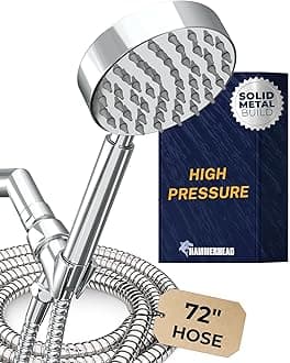 All Metal Hand Held Shower Head with Hose and Holder, Polished Chrome | 2.5 GPM Rainfall Flow with Removable Restrictor | 4" Handheld Showerhead, 72 Inch Long Flexible Hose, Adjustable Bracket