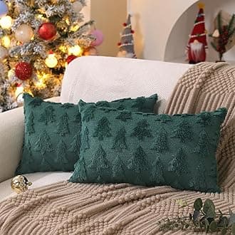 DFXSZ Christmas Tree Pillow Covers 12x20 inch Set of 2 Christmas Decoration Green Soft Plush Faux Fur Jacquard Throw Pillows for Bedroom Sofa Holiday Festivals Winter Home Decor PTK006A12