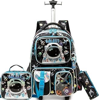 Meetbelify Kids Rolling Backpack with Wheels for Boys Rolling Backpacks with Lunch Box for Elementary School Students 3 in 1 Travel Luggage Suitcase for Boys Age 8-10