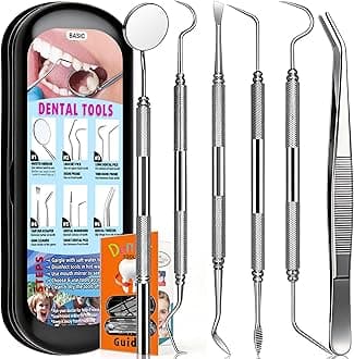 Dental Tools Plaque Remover Teeth Cleaning Tool﻿s Kit 6 Pcs Dental Care Kit Stainless Steel Dental Pick Tartar Remover Tool for Home/Travel/Pet Care-Storage Case Included