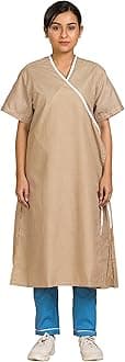 Unisex Reusable Poly Cotton Patient Gown- Front Open Overlap Tie-Type-Checks- (House Coat Type) Ideal for Patients (Large, Brown)