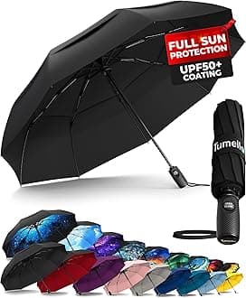 TUMELLA Strongest Windproof Travel Umbrella (Compact, Superior & Beautiful), Small Strong but Light Portable and Automatic Folding Rain Umbrella, Durable Premium Grip, Fits Car & Backpack
