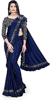 MOHIT CREATIONS Women's Party wear Pure Original Lycra Ruffle Saree With Unstitched Blouse