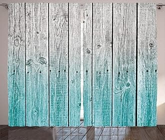 Ambesonne Rustic Curtains, Wood Panels Background Digital Tones Effect Country House Art Image, Living Room Bedroom Window Drapes 2 Panel Set, 108" X 96", Teal Grey