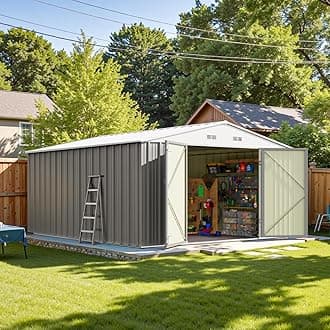 10 x 12 FT Metal Storage Shed for Outdoor, Steel Yard Shed with Design of Lockable Doors, Utility and Tool Storage for Garden, Backyard, Patio, Outside use, Gray