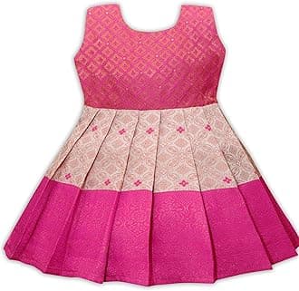 South Indian Traditional Pattu Pavadai Jacquard Frock Dress For Baby Girls