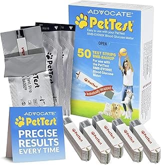 PetTest Blood Glucose Test Strips, Easy Open for Use with a Glucometer Monitor for Dogs & Cats, sterilized and Individually Sealed, 50 Pieces