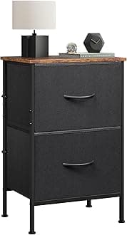 WLIVE Nightstand, Nightstand with 2 Drawers, Bedside Furniture, Night Stand, Small Dresser for Bedroom, College Dorm, End Table with Fabric Bins, Dormitory, Black and Rustic Brown