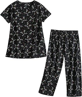 PNAEONG Women’s Pajama Set - Sleepwear Tops with Capri Pants Casual and Fun Prints Pajama Sets SY215-Purple-XL