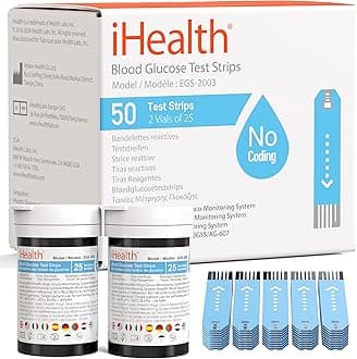 Blood Glucose Test Strips (50 Count), No Coding Blood Sugar Test, Precision Sugar Measurement for Diabetics, Strips Work Only in iHealth Glucose Meters