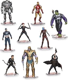 Disney Store Official Avengers: Endgame Deluxe Figurine 10pce Playset - Marvel - containing 10 plastic moulded figurines wearing Avengers Endgame movie inspired outfits - Suitable for Ages 3+
