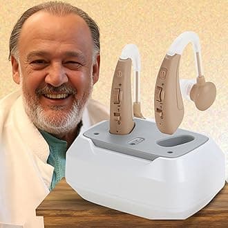 16-Channel Digital BTE Hearing Aid for Seniors with Tinnitus Masking, Active Noise Reduction, 4 Adaptive Modes, Rechargeable & Lightweight Design – Beige (1 Set for Both Ears)
