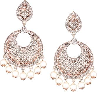 Estele Women's 24K Rose Gold Plated American Diamond Brass Metal Mesh Drop Earring