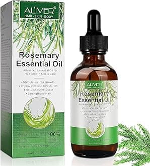 ALIVER Rosemary Essential Oil (2 Fl Oz) for Hair Growth Serum, Pure Organic for Dry Damaged Hair, Scalp Treatment
