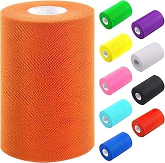 Tanstic 1Pc Orange Tulle Fabric Roll, 6 Inch x 100 Yards Tulle Ribbon Fabric Spool Fabric Tulle Roll for DIY Tutu Bow, Birthday Party Wedding Decorations