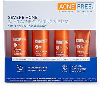 AcneFree Severe Acne 24 Hour Clearing System for stubborn acne, 4 Step Routine Kit