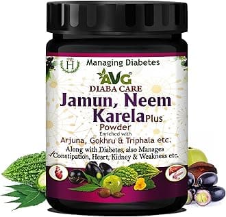 AVG Health Organics Diaba Care Karela Jamun Neem Powder 200g, Diabetes Control Ayurvedic Supplement with Arjuna, Gokhru & Triphala, Helps in Relieving Constipation