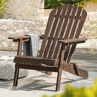 IDZO Outdoor Wooden Folding Adirondack Pre-Assembled BackRest, Wood Patio Chair for Garden Backyard Porch Pool Deck Firepit, Single