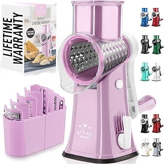 - Rotary Cheese Grater 5 Blade Cheese Shredder - Manual Hand Crank Cheese Grater With Reinforced Suction & 5 Interchangeable Drums - Easy to Use, Vegetable Chopper Round Mandoline Slicer