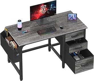 Lufeiya Computer Desk with File Drawers Cabinet, 47 Inch Home Office Desks with Filing Cabinet for Small Space, Gaming Study Writing Table PC Desks, Gray