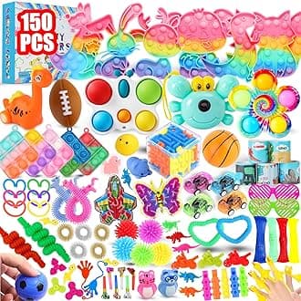 150Pcs Fidget Toys Pack, Bulk Party Favors for Kids, Stocking Stuffers, Treasure Box Chest, Birthday Party, Classroom Carnival Prizes, Pinata Stuffers, Goodie Bag Stuffers, Stress Relief, Sensory Toy