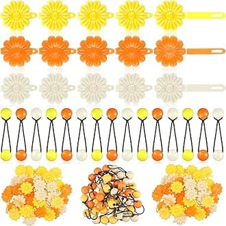 72 Pcs Hair Accessories Set - Self Hinge Barrettes, Bows, Flowers, Plastic Clips for Baby Girls, Toddlers (Orange, Red, Yellow, White)