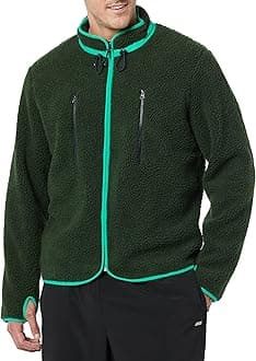 Mens Teddy Fleece Full-Zip Mock Neck Jacket with Chest Pockets