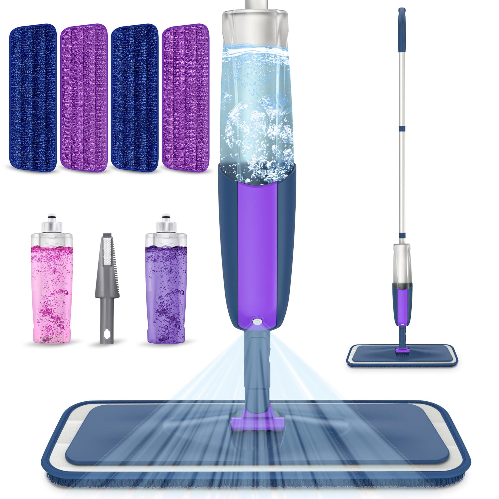 Spray Floor Mop with 4 Pads 2 Bottles