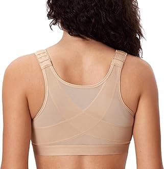 DELIMIRA Women's Full Coverage Front Closure Wire Free Back Support Posture Bra