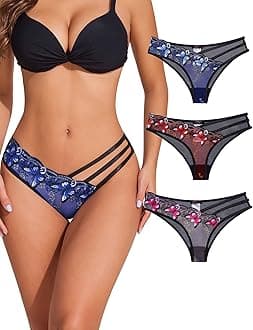 AvidloveSexy Panties for Women Butterfly Embroidered Underwear Mesh Panties Pack