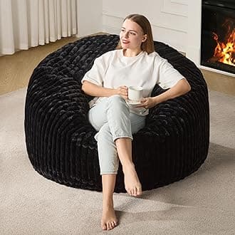 4ft Bean Bag Chairs for Adults Large Beanbag Chair with Dutch Corded Plush Cover Big Bean Bag Chair for Living Room Bedroom Dorm Office - Black (44" x 44" x 24")