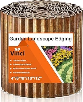 Vinci Garden Landscape Edging Border, 6 Inch x 40 FT Corrugated Sturdy Metal Easy Installation Safe Hemmed Lawn Garden Border Edges for DIY Flower Beds,Pathways and Patio Design (Rusted)