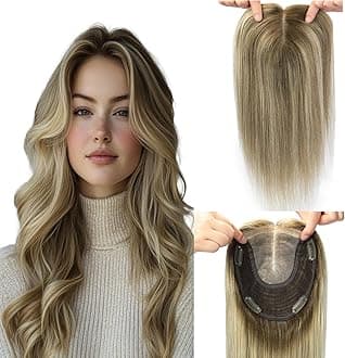 Hair Toppers for Women Real Human Hair, 360° Cover 6x7inch Large Base 12inch 55g Hair Pieces for Women with Thinning Dark Brown To Ash Brown Medium Blond (#3/8/22Toppers-12inch)