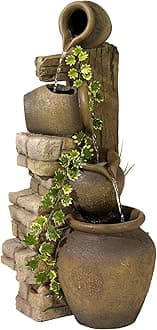 Four Jugs 33" High Large Rustic Indoor Outdoor Decor Faux Stone Floor Fountain Waterfall Cascading Standing Tiered Pot Water Feature for Outside Garden Patio Yard Backyard Porch Deck - John Timberland