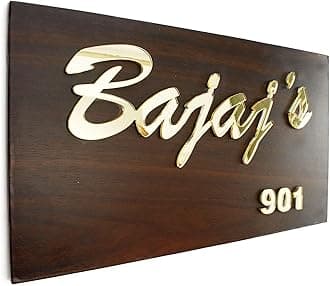 Aarushi Creations Plastic Personalised Laser Cut Name Plate with Acrylic Embossed Letters with Mirror Shine (16 x 8 inch, Brown, Golden)