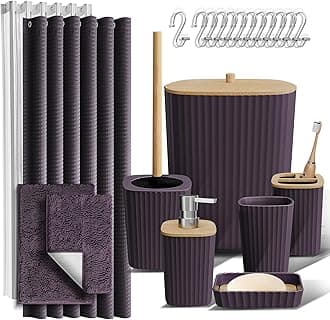 Clara Clark Bathroom Accessories Set - Purple Bathroom Set, Bathroom Sets with Shower Curtain and Rugs, 22PC Shower Curtain Set with Trash Can
