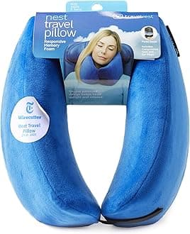 Travelrest NEST Patented Ultimate Memory Foam Travel Pillow/Neck Pillow - Washable Cover - Voted Best Travel Pillow for 2018-2021 by Wirecutter - Compresses to 1/4 of its Size