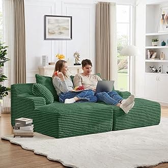 Oversized Chaise Lounge Chair Indoor,78.7" W Upholstered Corduroy Cloud Sofa Boneless Couch,Modern Deep Seat Comfy Sofa Chair,Loveseat Sleeper Couch Bed for Livingroom,Bedroom,No Assembly(Green)