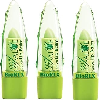 BioRLX 99% Purity Aloe Vera Lip Balm - Natural Moisturizing Unisex Lip Care for Hydrated and Radiant Lips (Aloe Vera - Color Tinted, 0.12 Ounce (Pack of 3))