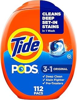 PODS laundry detergent pacs, 3-in-1 Stain Remover, Odor Fighter, Color Protector, 112 Count, HE compatible, Original Scent
