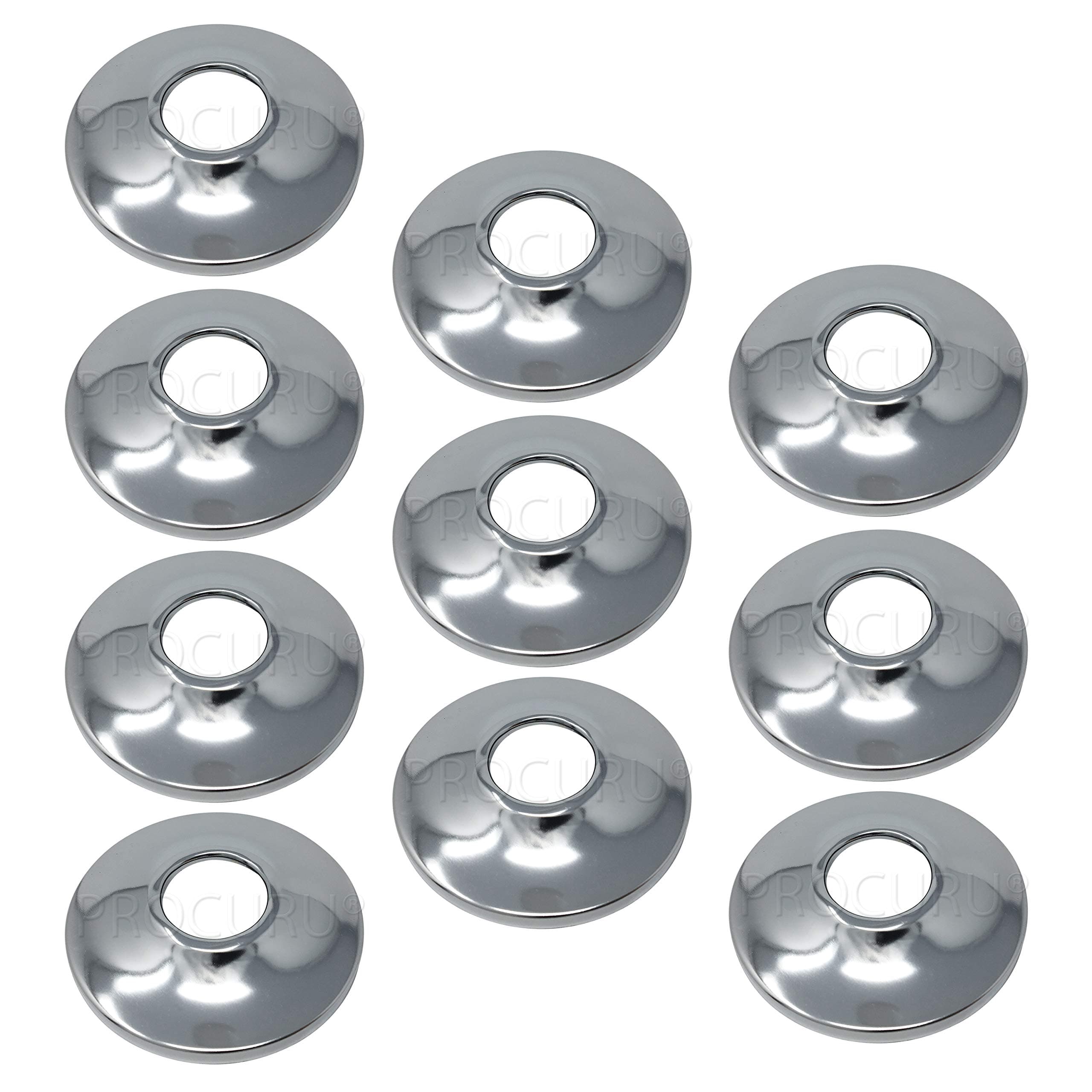 PROCURU [10-Pack] 1/2-Inch (5/8" OD) CTS Escutcheon Wall Cover, Chrome-Plated Steel with SureGrip, for 1/2" Copper Pipe and 1/2" PEX Tubing