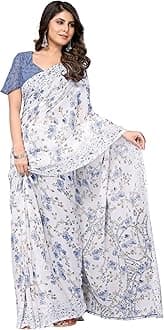 Yashika Women's Trendy Printed Georgette Red Color Saree with Blouse Material