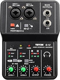 TEYUN USB Audio Interface +48V Phantom Power with 3.5m Microphone Jack, Ultra-low Latency Noise Free XLR Audio Interface, Q-12