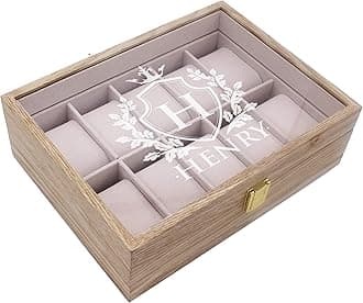 My Personal Memories Custom Personalized Watch Storage Box Glass Display Case for Men, Him, Husband - Engraved and Monogrammed (Distressed Wood)
