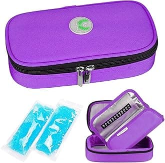 YOUSHARES Insulin Cooler Travel Case - Medication Diabetic Insulated Organizer Portable Cooling Bag for Insulin Pen and Diabetic Supplies with 2 Cooler Ice Pack (Purple)
