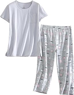 PNAEONG Women’s Pajama Set - Sleepwear Tops with Capri Pants Casual and Fun Prints Pajama Sets SY215-Purple-XL