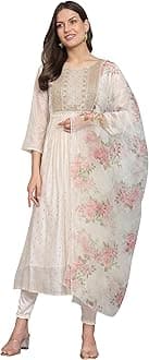 VredeVogelWomen's Chanderi Modal Butti Kurta with Stretchable Leggings & Organza Dupatta Set